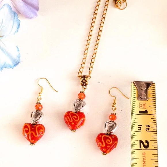 Red beaded heart necklace set - Picture 4 of 5